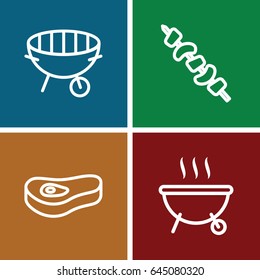 Grilled icons set. set of 4 grilled outline icons such as kebab, bbq, meat