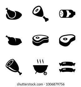 Grilled icons. set of 9 editable filled grilled icons such as sausage, beef, chicken, meat