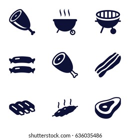 Grilled icons set. set of 9 grilled filled icons such as beef, sausage, bbq, bacon, meat