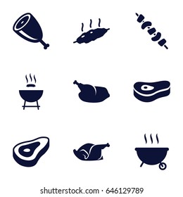 Grilled icons set. set of 9 grilled filled icons such as beef, chicken, kebab, meat