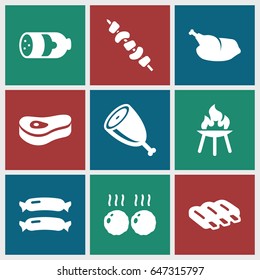 Grilled icons set. set of 9 grilled filled icons such as sausage, kebab, chicken, meat