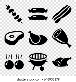 Grilled icons set. set of 9 grilled filled icons such as sausage, chicken, kebab, beef, bbq, bacon