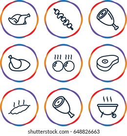 Grilled icons set. set of 9 grilled outline icons such as beef, chicken, kebab, meat