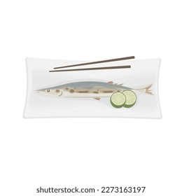 Grilled Japanese Sanma Fish Vector Illustration Logo