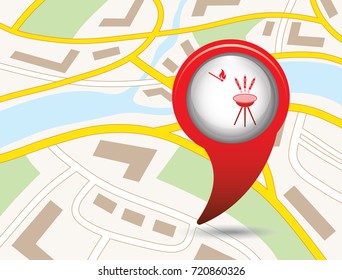 Grilled kebab icon. Vector illustration  Symbol on the map pointer