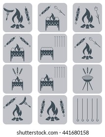 Grilled kebab icons set. Vector illustration

