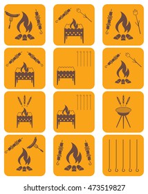 Grilled kebab icons set. Vector illustration

