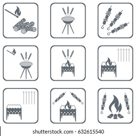Grilled kebab icons set. Vector illustration