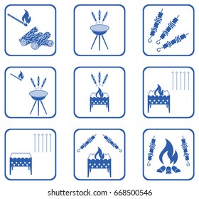 Grilled kebab icons set. Vector illustration