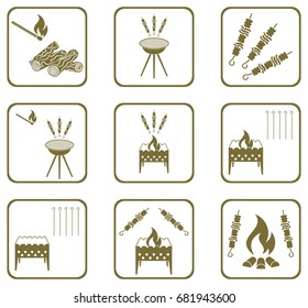 Grilled kebab icons set. Vector illustration

