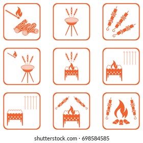 Grilled kebab icons set. Vector illustration