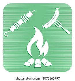 Grilled kebab and sausage icon. Vector illustration