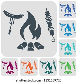 Grilled kebab and sausage icon. Vector illustration