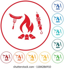Grilled kebab and sausage icon. Vector illustration

