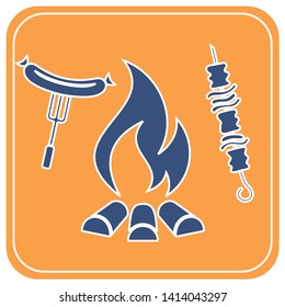 Grilled kebab and sausage icon. Vector illustration

