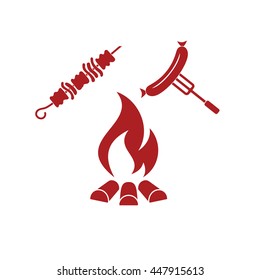 Grilled kebab and sausage icon. Vector illustration


