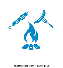 Grilled kebab and sausage icon. Vector illustration
