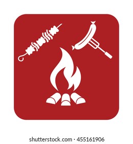 Grilled kebab and sausage icon. Vector illustration