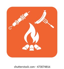 Grilled kebab and sausage icon. Vector illustration