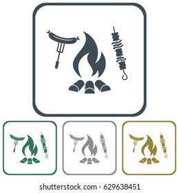 Grilled kebab and sausage icon. Vector illustration