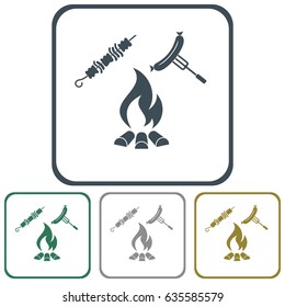 Grilled kebab and sausage icon. Vector illustration