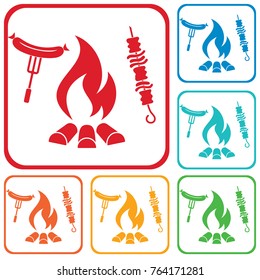 Grilled kebab and sausage icon. Vector illustration
