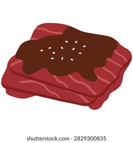 Grilled marinated beef steak with savory sauce graphic illustration isolated on a white background