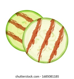 Grilled marrow vegetables sliced slices isolated on white background. Rings of zucchini. Vector Illustration.
