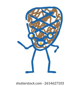 grilled meat character doodle icon sketch vector. grilled meat character sign. isolated symbol illustration