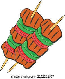 Grilled Meat Chunks vector icon design, Fast Food symbol, Junk food sign, popular inexpensive good taste snacks stock illustration, beef tikka boti on sticks concept