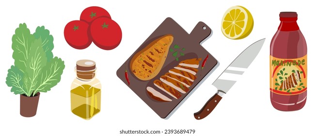 grilled meat cut on a cutting board in vector.cooking products in semi-realistic style.objects for website app design flyer booklet advertising packaging sticker.