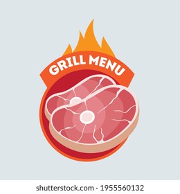 Grilled meat emblem art. Illustration in flat style.
