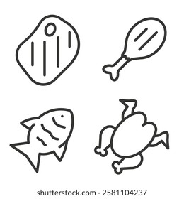 Grilled meat. Everything for the grill thin line icons. Grill vector icons. Barbecue grill. EPS 10.