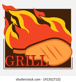 grilled meat logo with meat on the bone and fire