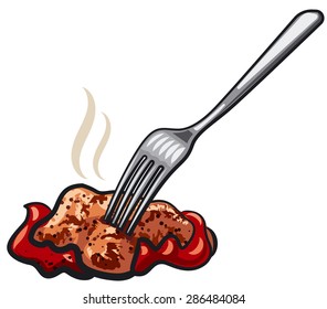 grilled meat on fork