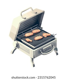 Grilled meat on skewer, perfect summer barbecue icon isolated