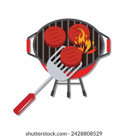 Grilled meat on top frame. Vector illustration.