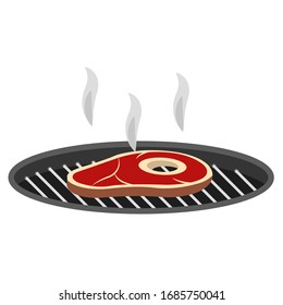 Grilled meat or piece of pork. Colorful barbecue vector icon illustration isolated on white background