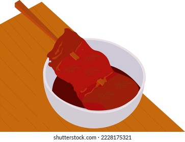 grilled meat in red sauce vector illustration