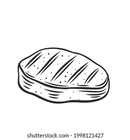 Grilled meat steak icon outline vector icon, drawing monochrome illustration. Fried pork fillet steak.