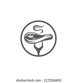Grilled meat steak on fork silhouette vector illustration. Barbecue graphics isolated on white background.