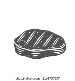 Grilled meat steak silhouette glyph icon, engraved monochrome illustration. Fried pork fillet steak.