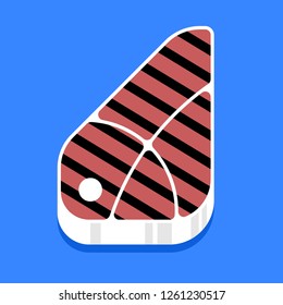 Grilled meat steak. Vector illustration, icon. On blue background.
