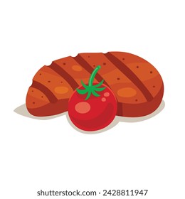 Grilled meat with tomatoes. Delicious isolated barbecue illustration.