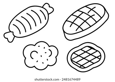 grilled meats Line Art Clean Modern and Stylish Illustrations