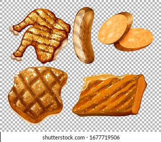 Grilled meats on transparent background illustration