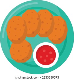 Grilled Patties with Sauce or  Aloo Tikki Concept,  breaded cutlet or  croquettes and Dip vector color icon design, Asian Cuisines symbol, Most Popular Dishes Sign, Street Foods stock illustration 