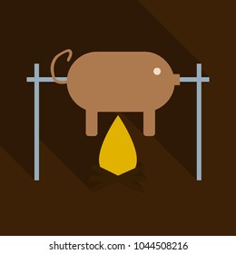 Grilled pig icon. Vector illustration of roasted piglet on white