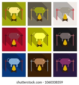 Grilled pig icon. Vector illustration of roasted piglet on white