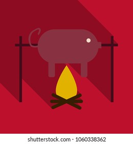 Grilled pig icon. Vector illustration of roasted piglet on white